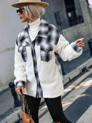 Snowy Chic Teddy Plaid Jacket-MXSTUDIO.COM