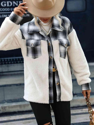 Snowy Chic Teddy Plaid Jacket-MXSTUDIO.COM