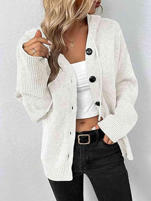 Snug All Day Button Down Hooded Knitted Cardigan-MXSTUDIO.COM