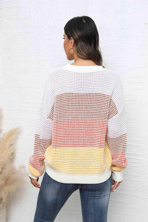 Snug Fit Color Block Waffle Knit Sweater - MXSTUDIO.COM