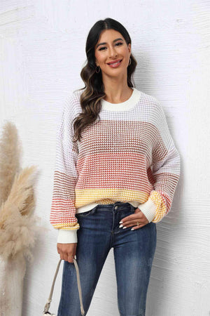Snug Fit Color Block Waffle Knit Sweater - MXSTUDIO.COM
