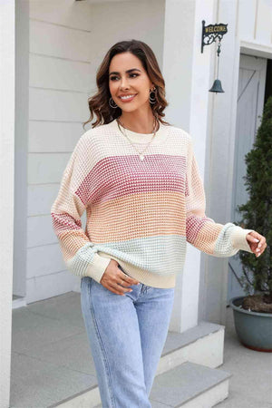 Snug Fit Color Block Waffle Knit Sweater - MXSTUDIO.COM