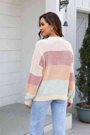 Snug Fit Color Block Waffle Knit Sweater - MXSTUDIO.COM