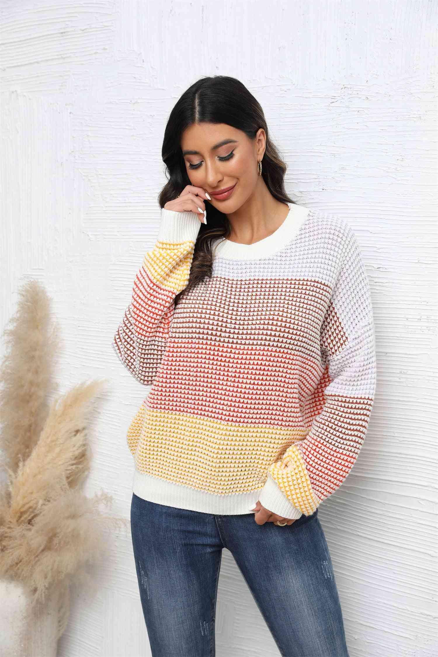 Snug Fit Color Block Waffle Knit Sweater - MXSTUDIO.COM