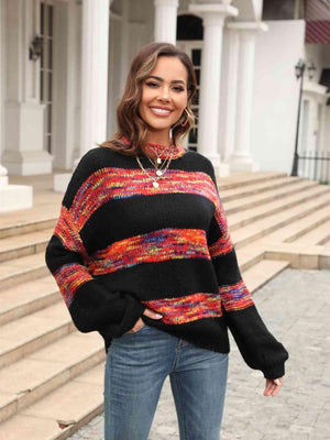 Snug In Style Striped Cable Knit Sweater - MXSTUDIO.COM