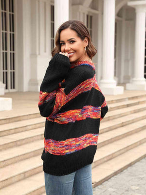 Snug In Style Striped Cable Knit Sweater - MXSTUDIO.COM