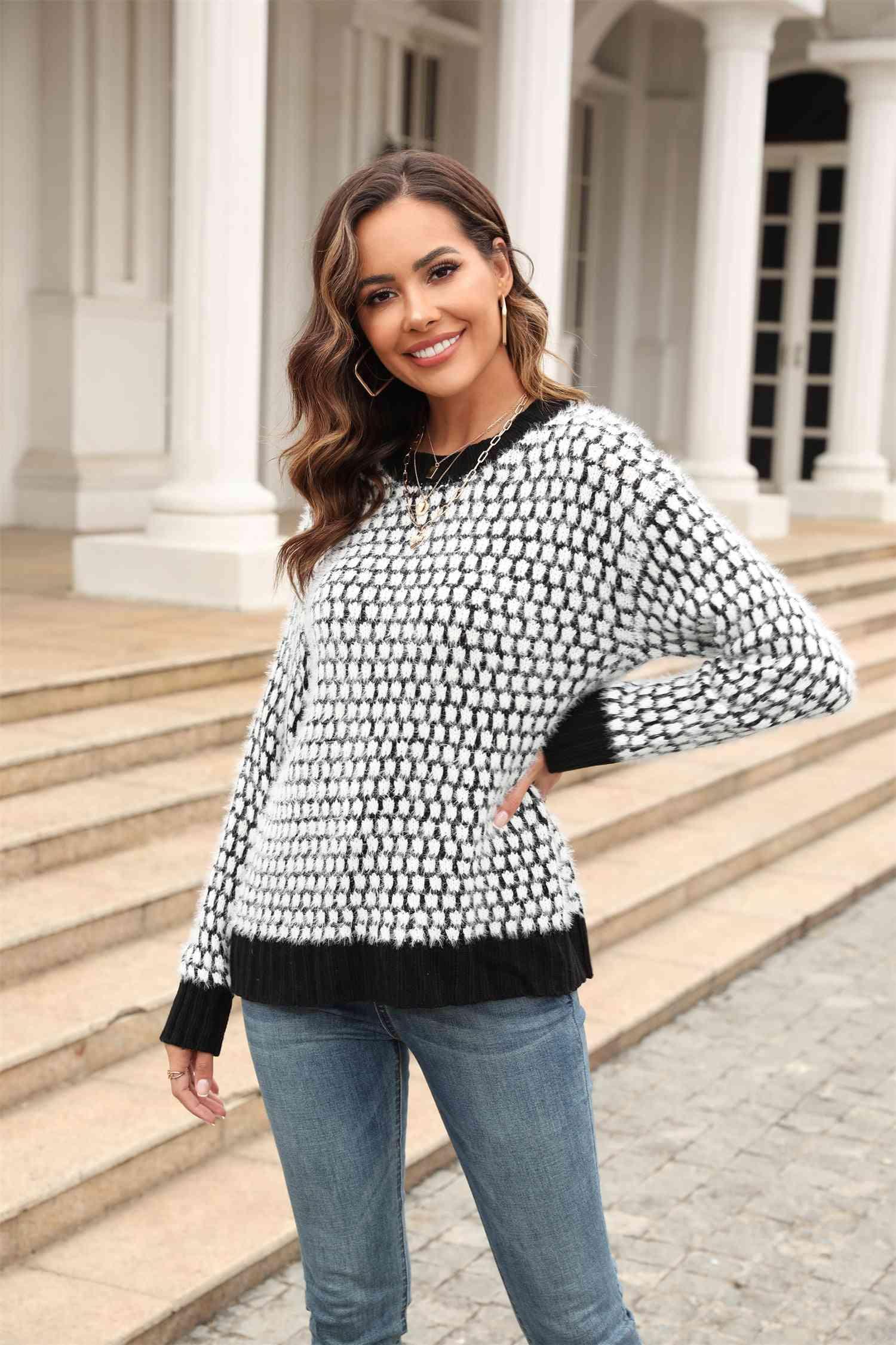 Snuggly Chic Crew Neck Long Sleeve Sweater - MXSTUDIO.COM