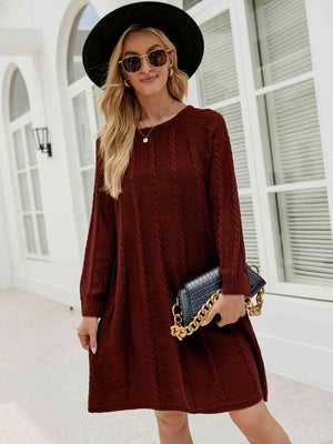 Snuggly Fashionista Cable Knit Sweater Dress - MXSTUDIO.COM