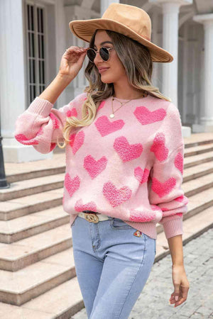 So In Love Blush Pink Crew Neck Heart Sweater - MXSTUDIO.COM