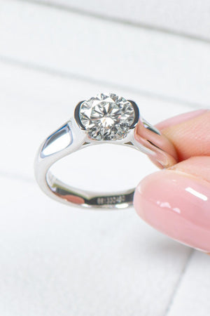 Solitaire Round Cut 2 Carat Moissanite Platinum-Plated Ring - MXSTUDIO.COM