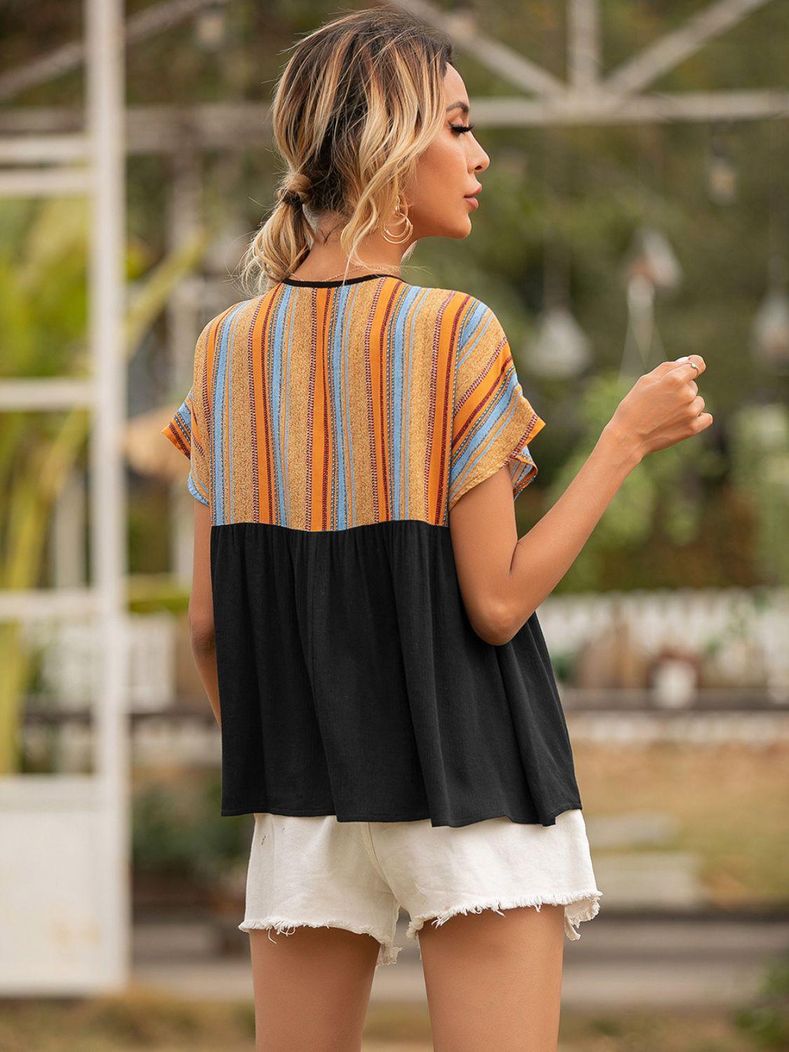Something Different Striped Babydoll Blouse - MXSTUDIO.COM