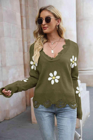 Something Else Flower Distressed Sweater - MXSTUDIO.COM