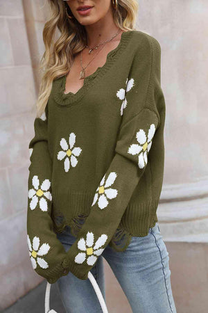 Something Else Flower Distressed Sweater - MXSTUDIO.COM