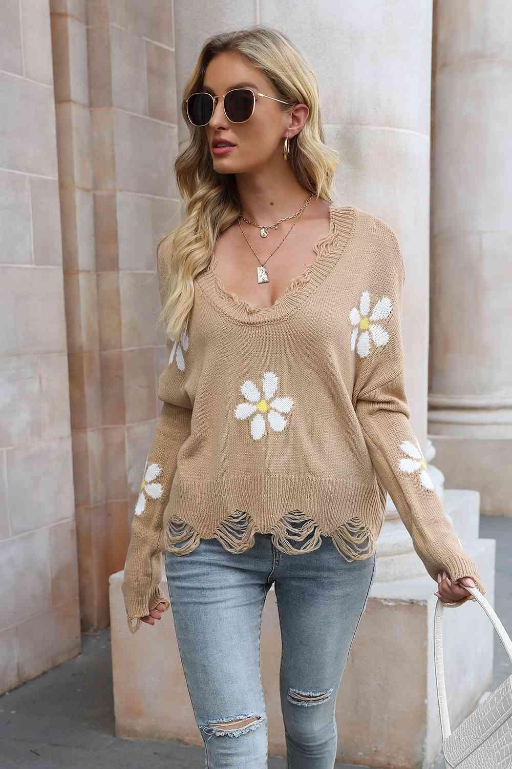 Something Else Flower Distressed Sweater - MXSTUDIO.COM