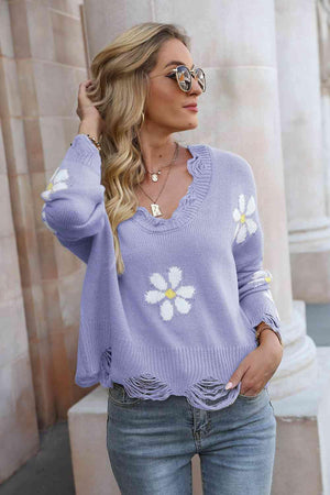 Something Else Flower Distressed Sweater - MXSTUDIO.COM