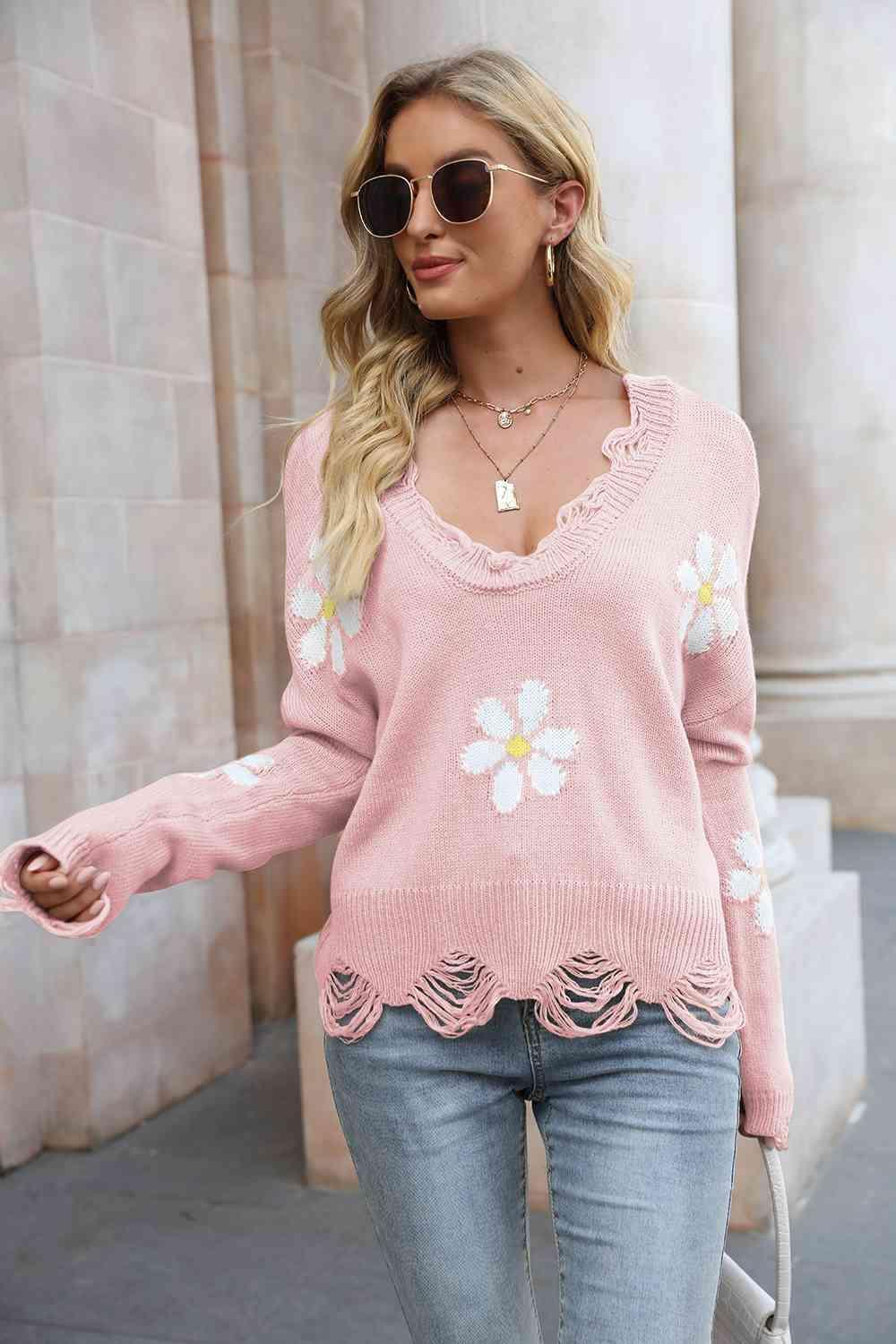 Something Else Flower Distressed Sweater - MXSTUDIO.COM