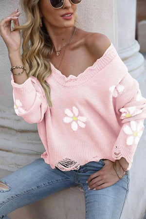 Something Else Flower Distressed Sweater - MXSTUDIO.COM