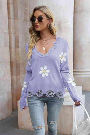 Something Else Flower Distressed Sweater - MXSTUDIO.COM