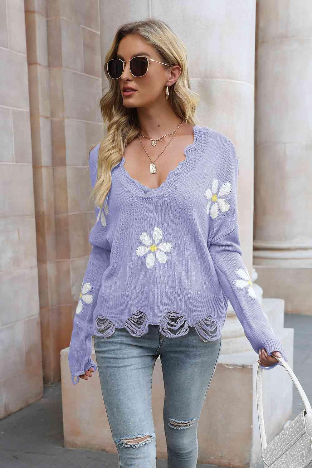 Something Else Flower Distressed Sweater - MXSTUDIO.COM
