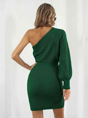 Sophisticatedly Comfy One Shoulder Sweater Dress - MXSTUDIO.COM