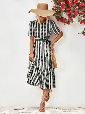 Splendid Summer Midi Vertical Stripe Dress - MXSTUDIO.COM