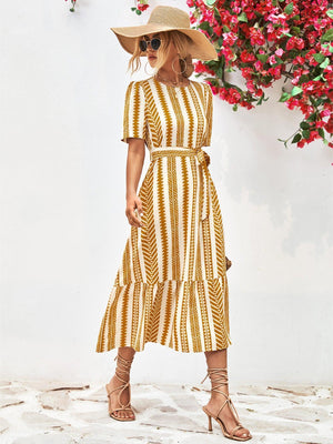 Splendid Summer Midi Vertical Stripe Dress - MXSTUDIO.COM