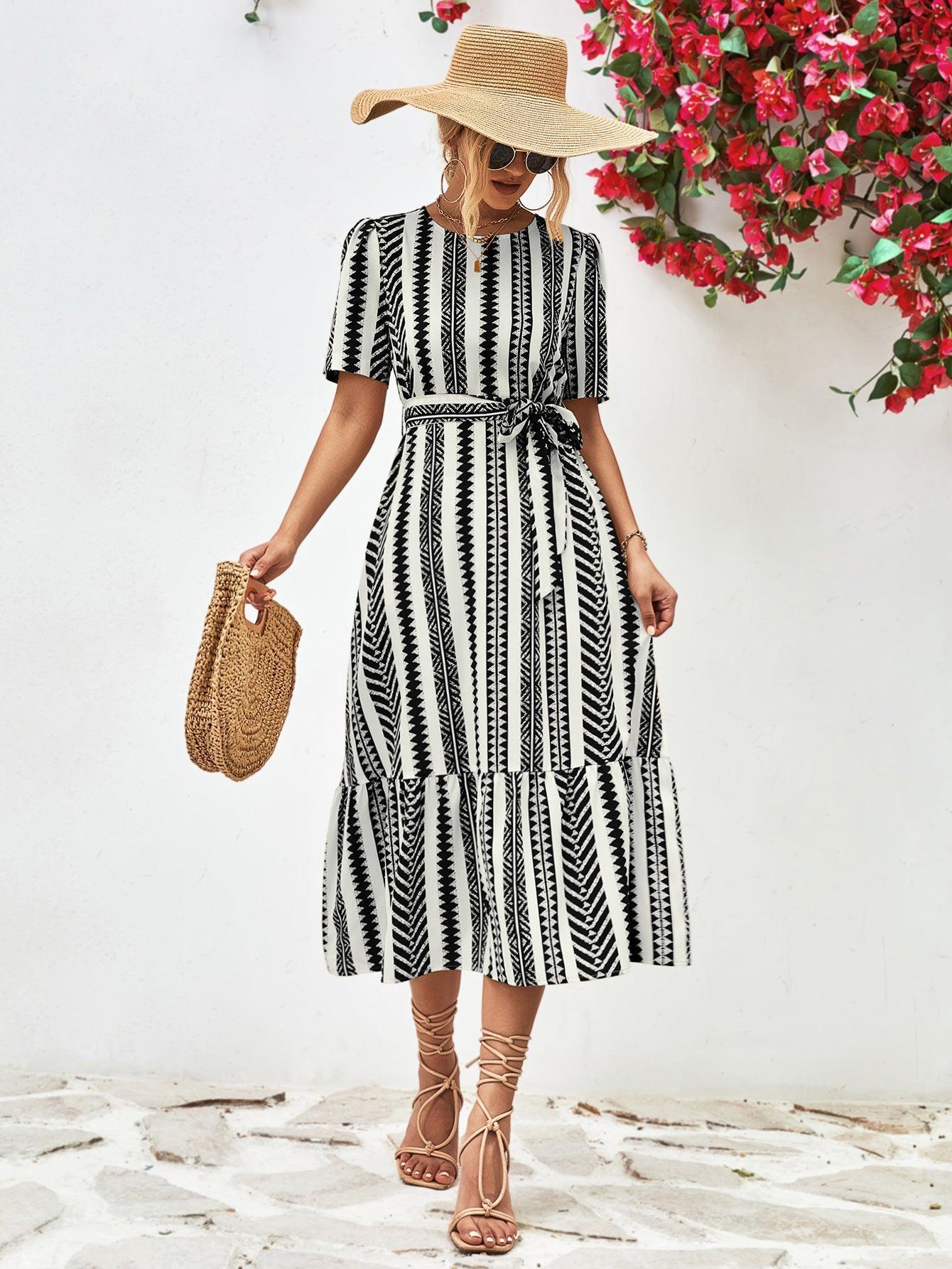 Splendid Summer Midi Vertical Stripe Dress - MXSTUDIO.COM