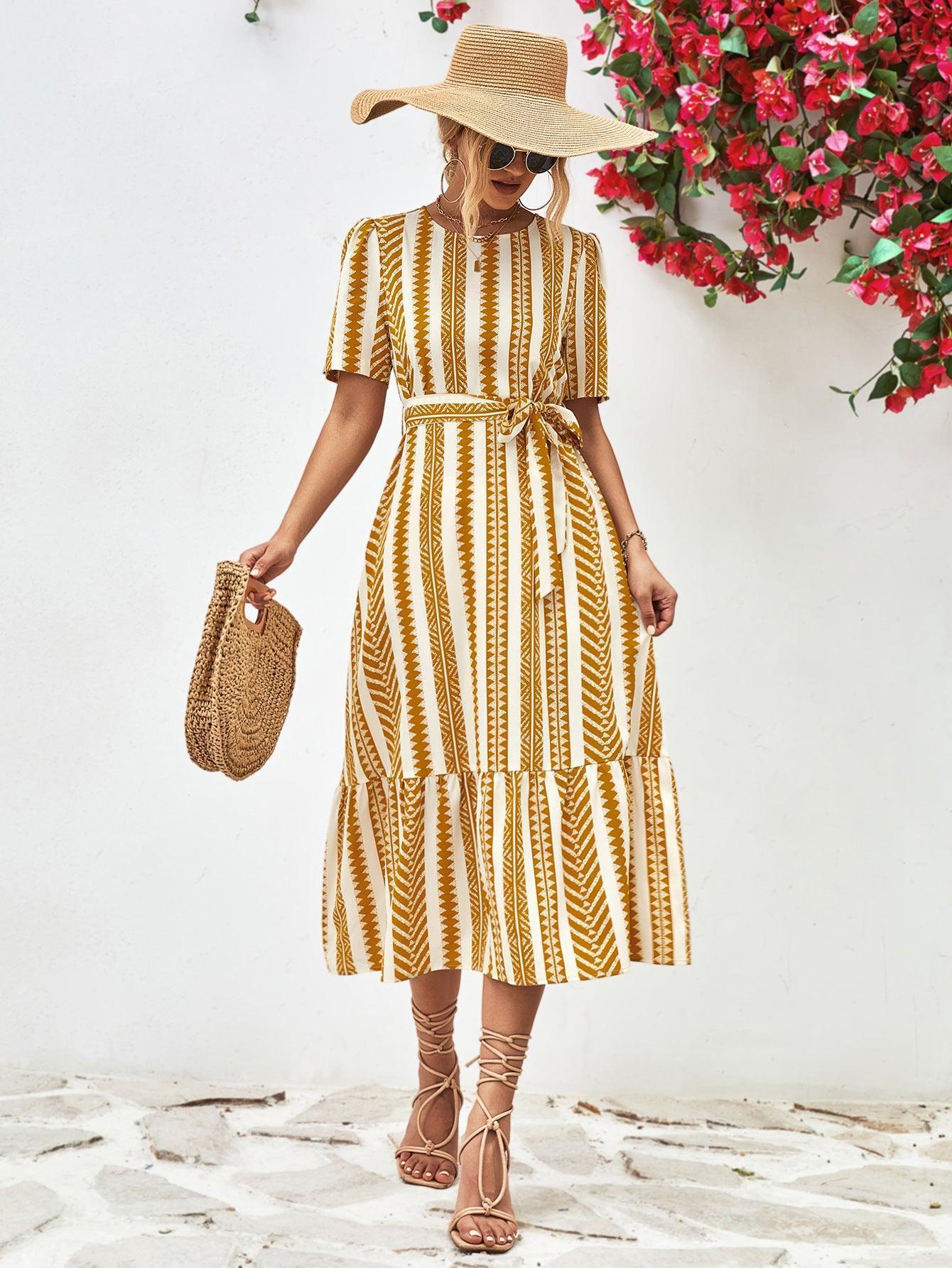 Splendid Summer Midi Vertical Stripe Dress - MXSTUDIO.COM