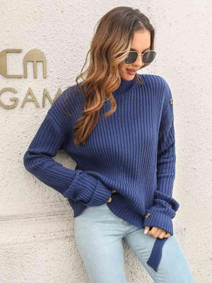 Splendid Winter Mock Neck Side Slit Sweater - MXSTUDIO.COM