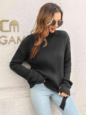 Splendid Winter Mock Neck Side Slit Sweater - MXSTUDIO.COM