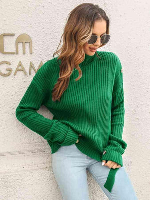 Splendid Winter Mock Neck Side Slit Sweater - MXSTUDIO.COM