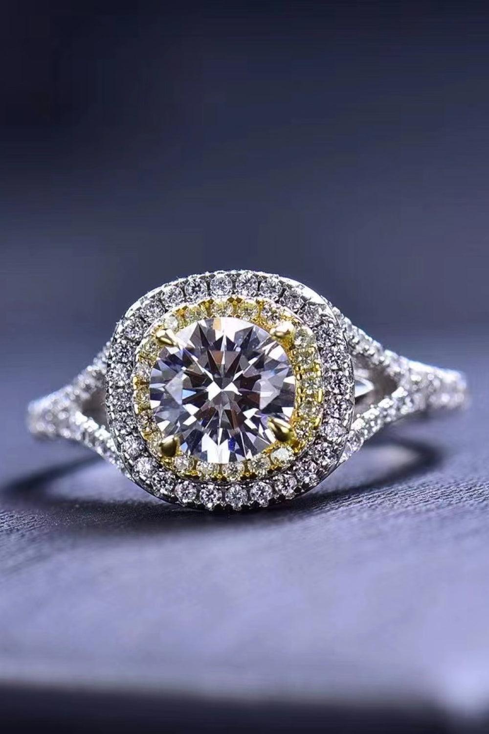 Split Shank Two-Tone Sterling Silver 1 Carat Moissanite Ring - MXSTUDIO.COM
