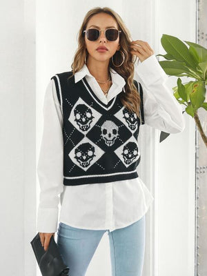 Spooky Layer Skull Sweater Vest-MXSTUDIO.COM