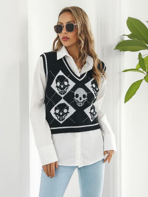 Spooky Layer Skull Sweater Vest-MXSTUDIO.COM