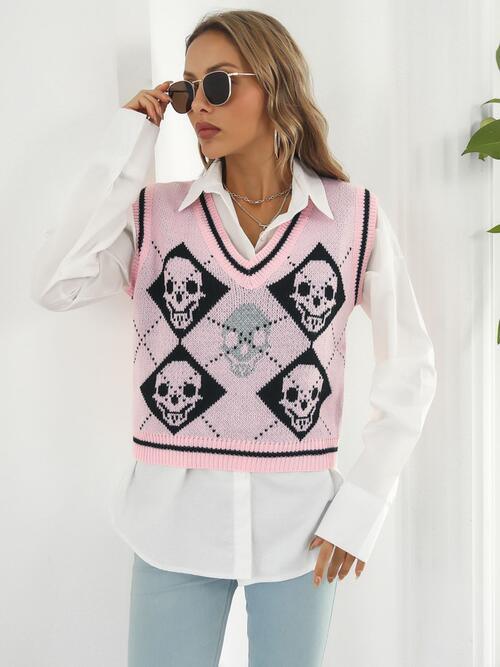 Spooky Layer Skull Sweater Vest-MXSTUDIO.COM