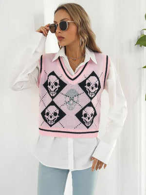 Spooky Layer Skull Sweater Vest-MXSTUDIO.COM