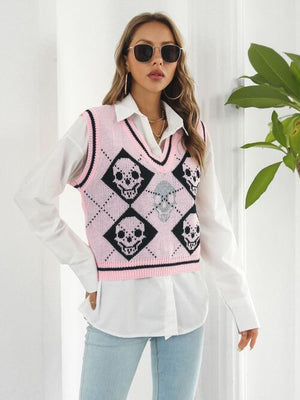 Spooky Layer Skull Sweater Vest-MXSTUDIO.COM
