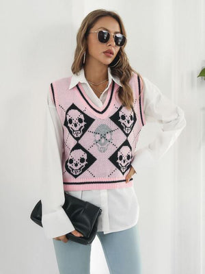 Spooky Layer Skull Sweater Vest-MXSTUDIO.COM