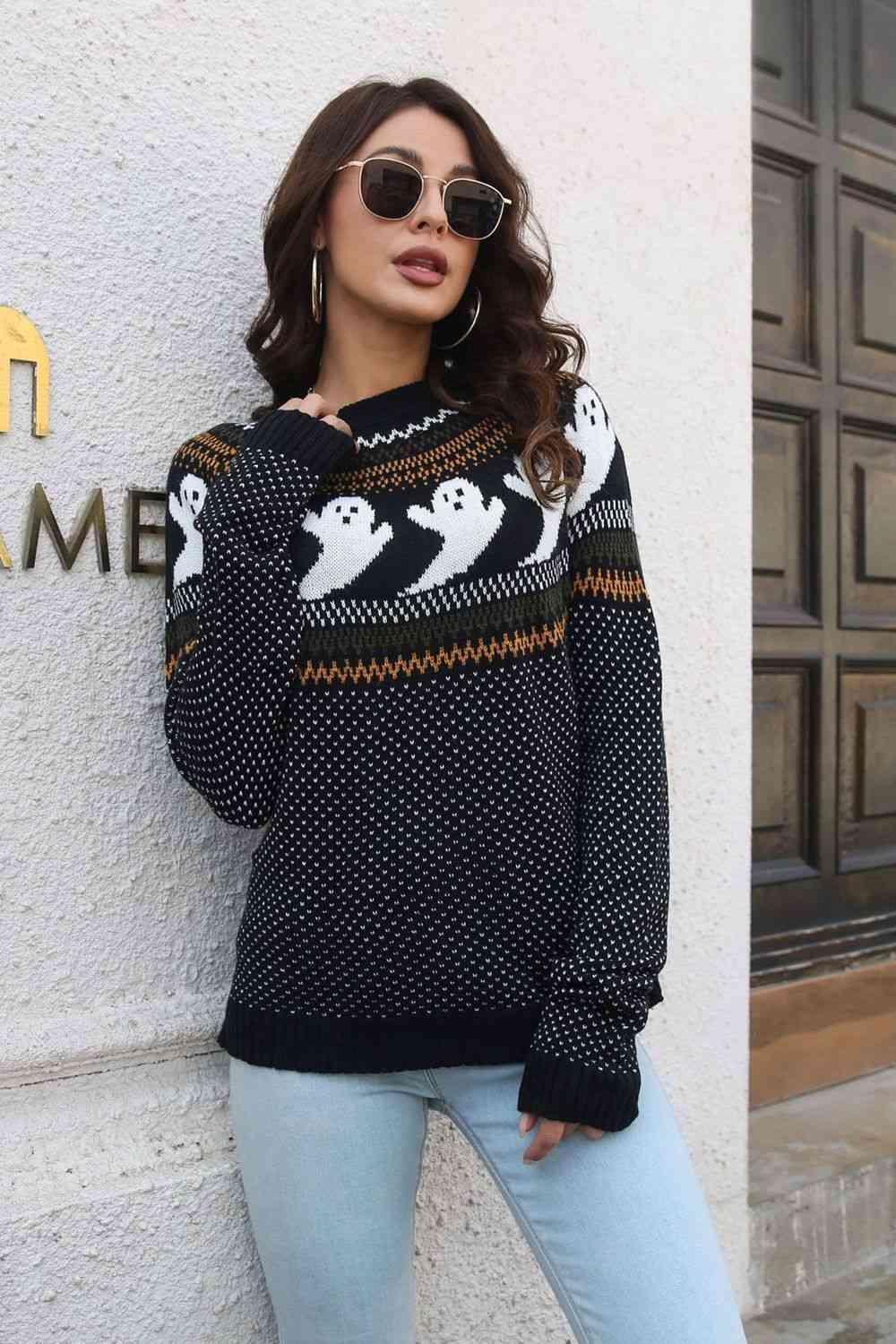 Spooky Warmth Ribbed Knit Halloween Sweater - MXSTUDIO.COM