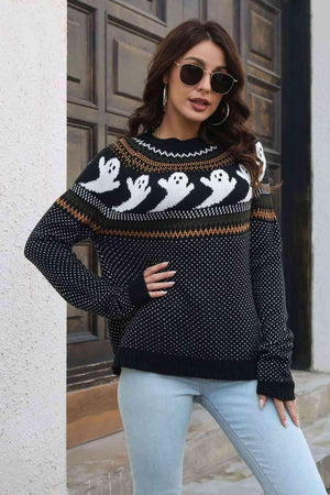 Spooky Warmth Ribbed Knit Halloween Sweater - MXSTUDIO.COM