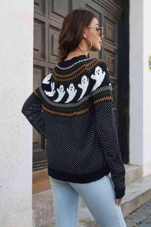 Spooky Warmth Ribbed Knit Halloween Sweater - MXSTUDIO.COM