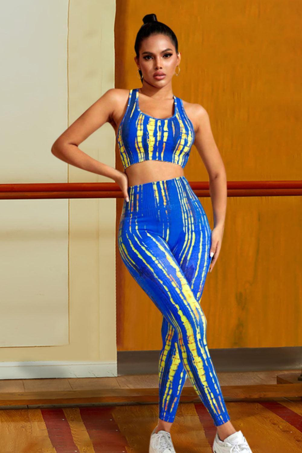 Sports Tank And Leggings Blue Workout Set - MXSTUDIO.COM