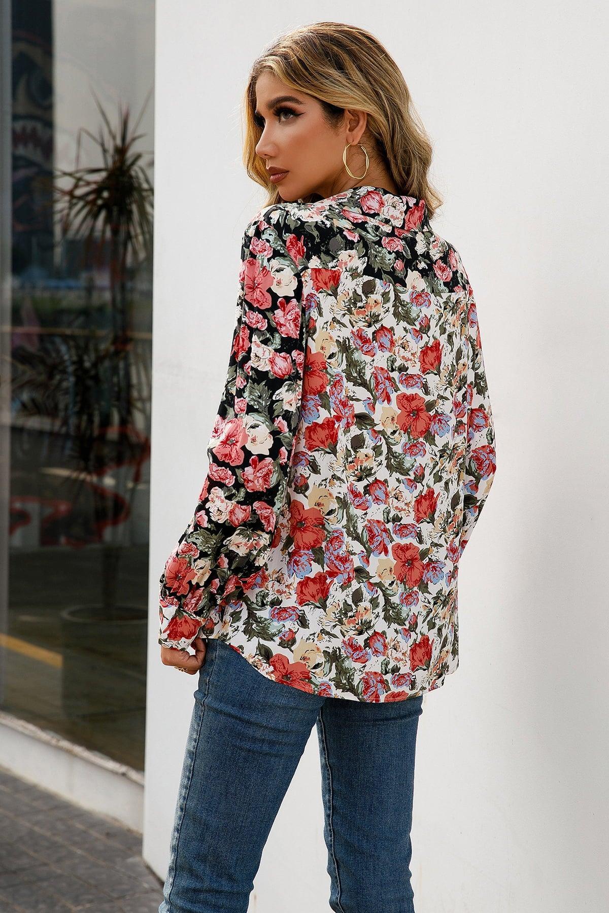 Spring Is Here Buttoned Floral Long Sleeve Shirt - MXSTUDIO.COM