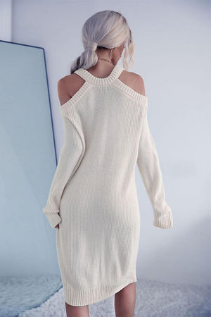 Spruce Up with Cold Shoulder Sweater Dress - MXSTUDIO.COM