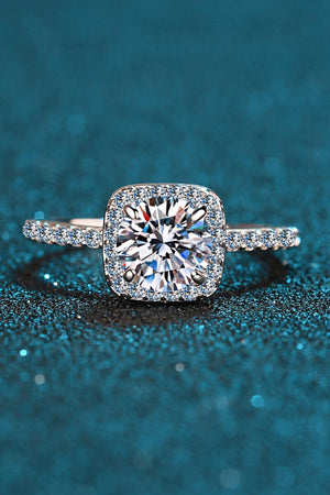 Square Halo Round Cut 1 Carat Moissanite Ring - MXSTUDIO.COM