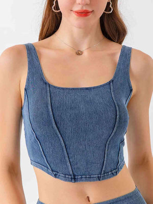 Square Neck Cropped Denim Tank Top - MXSTUDIO.COM