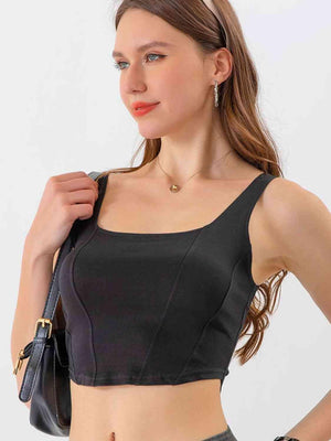 Square Neck Cropped Denim Tank Top - MXSTUDIO.COM