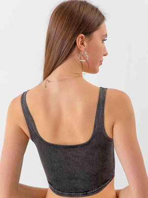 Square Neck Cropped Denim Tank Top - MXSTUDIO.COM