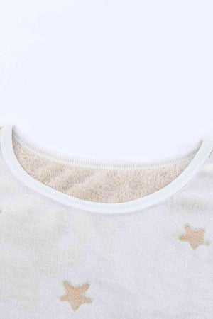 Star Print Top And Short Beige Lounge Set - MXSTUDIO.COM