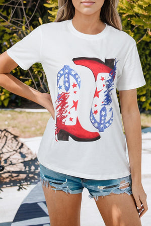 Stars Graphic Cowboy Boots T Shirt - MXSTUDIO.COM